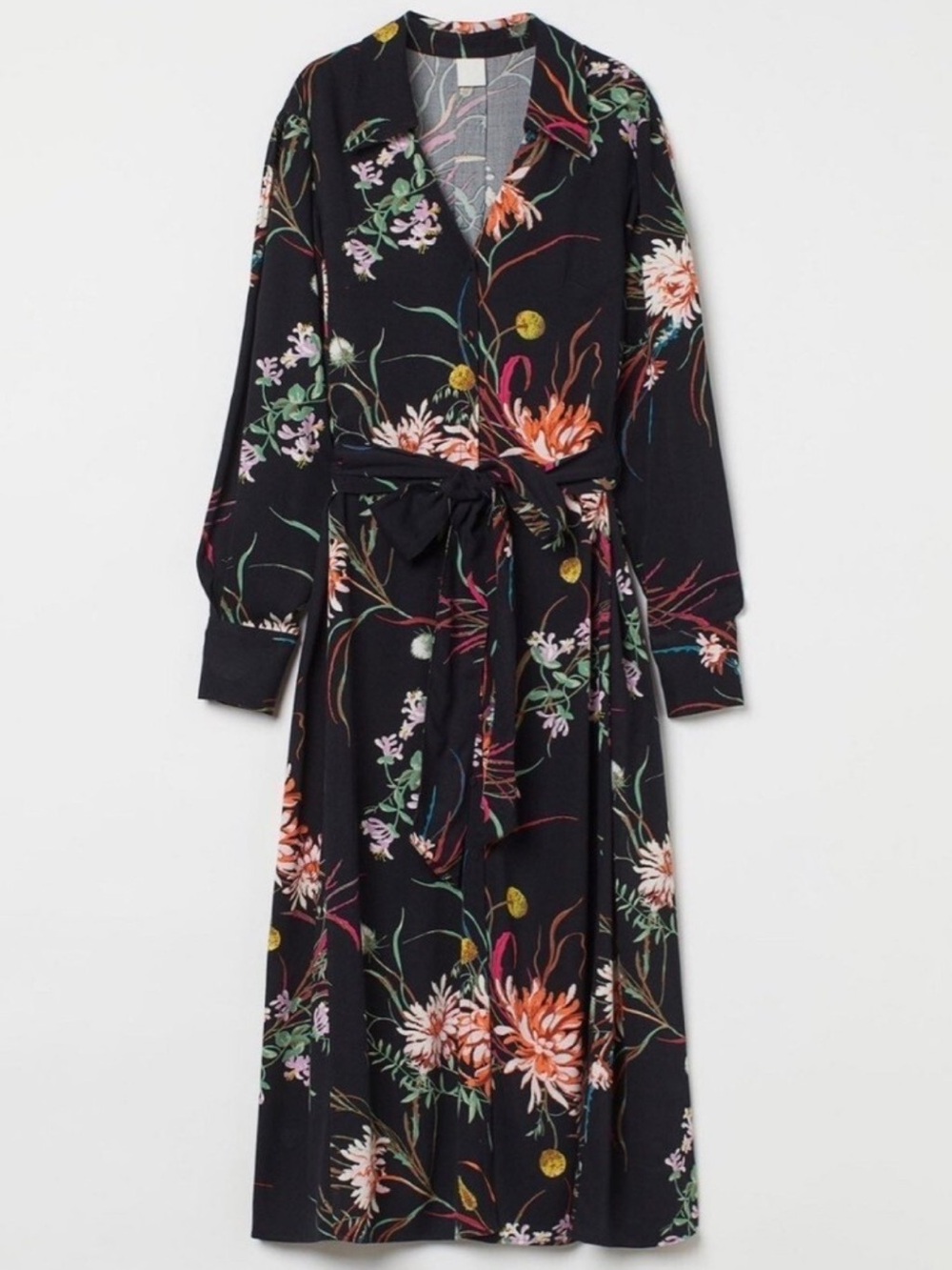 H&M Black Floral Midi Dress